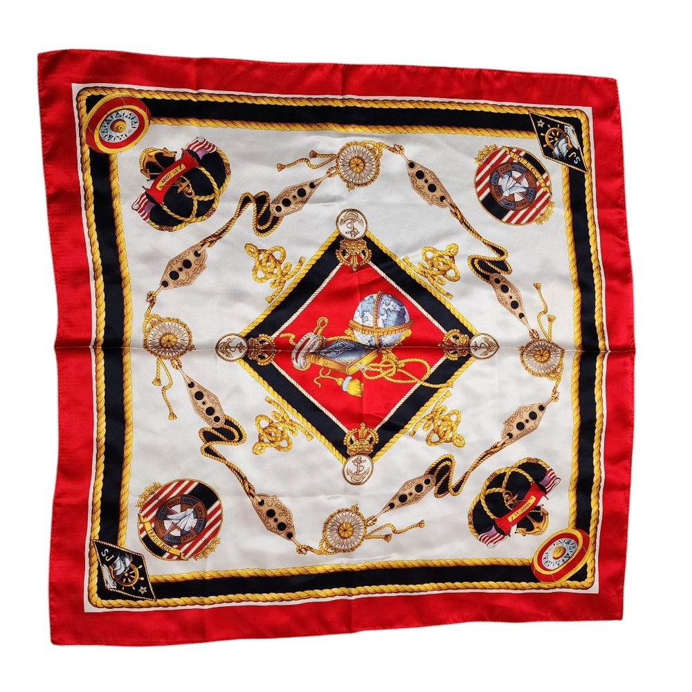 ST. JOHN square silk scarf nautical‎ ship sailing military print 35x35in